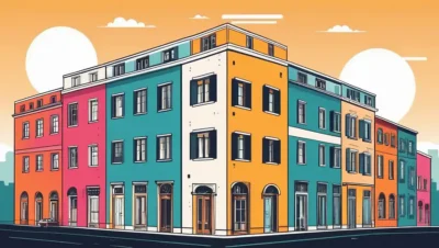 Arkitektonisk vægkunst forvandler sig til levende farver.