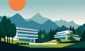 Et nærbillede af det ikoniske Arne Jacobsen House design med moderne møbler.