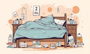 Nogen sover på en gammel seng med pletter og tårer