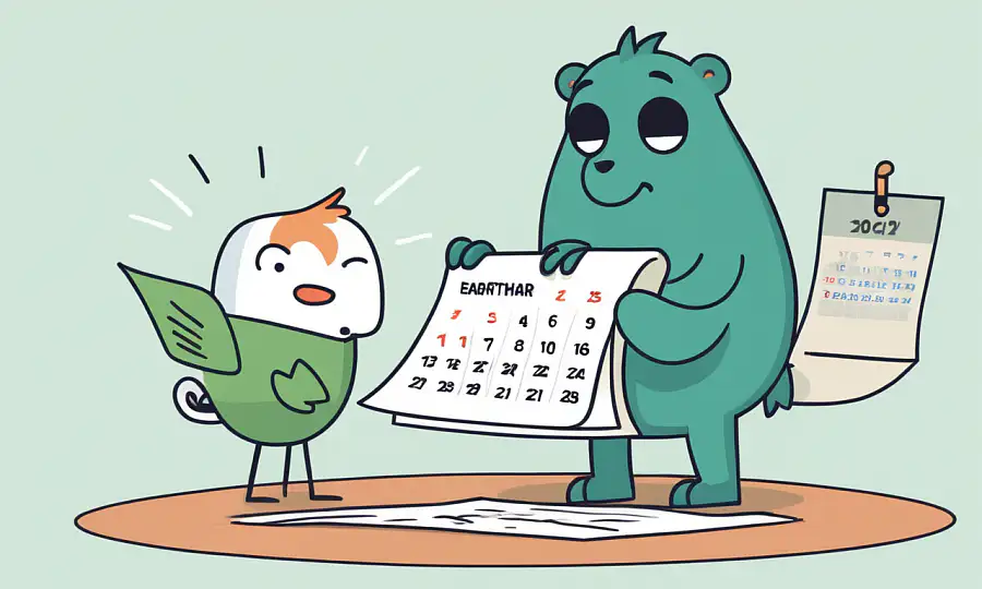 En tegneseriefigur beskytter en kalender fra en nærmerlig deadline.