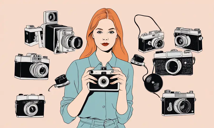 Kvindelig fotograf Emilie Ekwall holder kamera udstyr midt i det naturskønne dansk landskab.