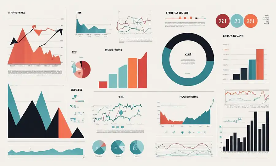 Finansielle diagrammer og diagrammer omgivet af danske tekstoverlejringer.