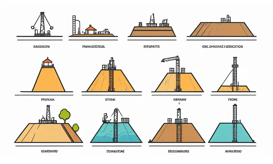Illustrationer med detaljer om geotekniske tekniske koncepter til forankring af fundamenter til en bygningsfodring.