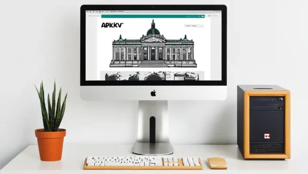 Vintage fotografier og illustrationer skildrer Danmarks historie på gamle computere med Arkiv.dk logo.