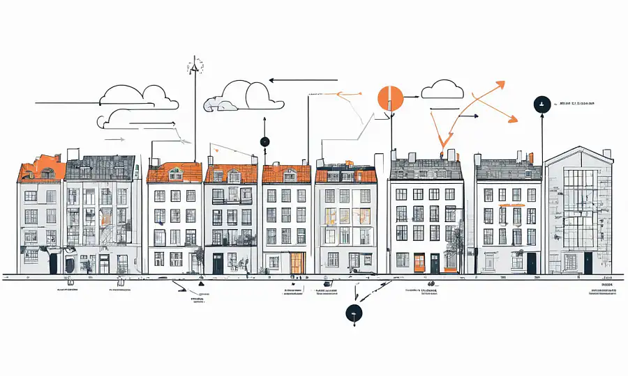 Grafisk illustrering af lejepositionsmekanismen i København, med pile og diagrammer.