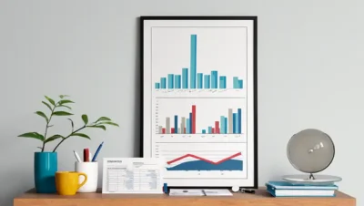 Et hjemmeinterview med finansielle dokumenter eller diagrammer.