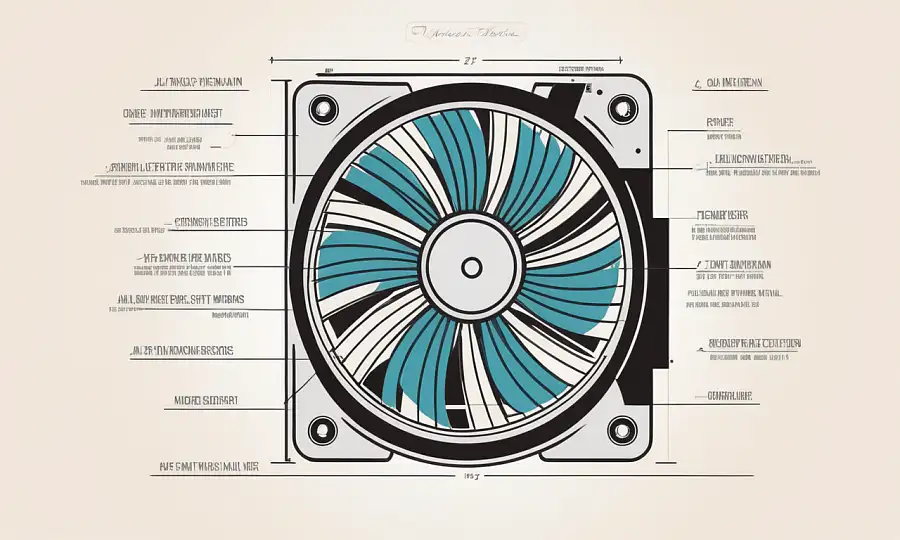 En badeværelsesventilator omgivet af diagrammer og skemaer for effektiv opvarmning ventilation med eller uden luftblæsere.