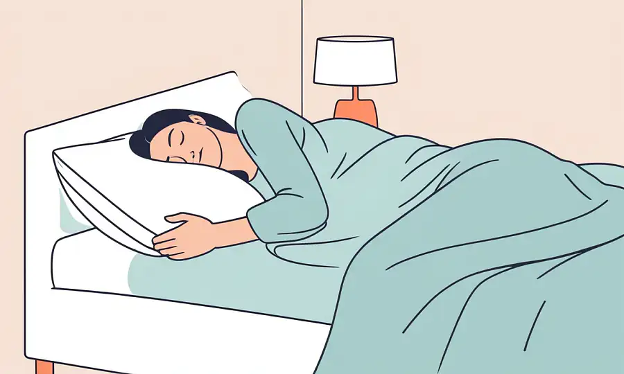 En person sover komfortabelt på en seng med et diskret hint af fugtabsorberende enheder.