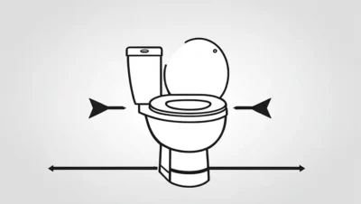 En minimalistisk illustration af et toilet med pile