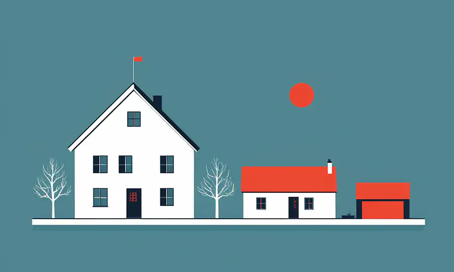 Serie af illustrationer viser udviklingen af dansk hjemmedesign fra idyllisk til moderne.
