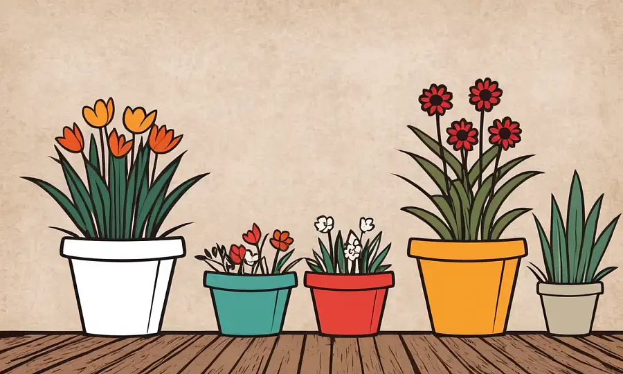 Blomster blomstrende i smukt arrangeret planter mod en rustik baggrund.