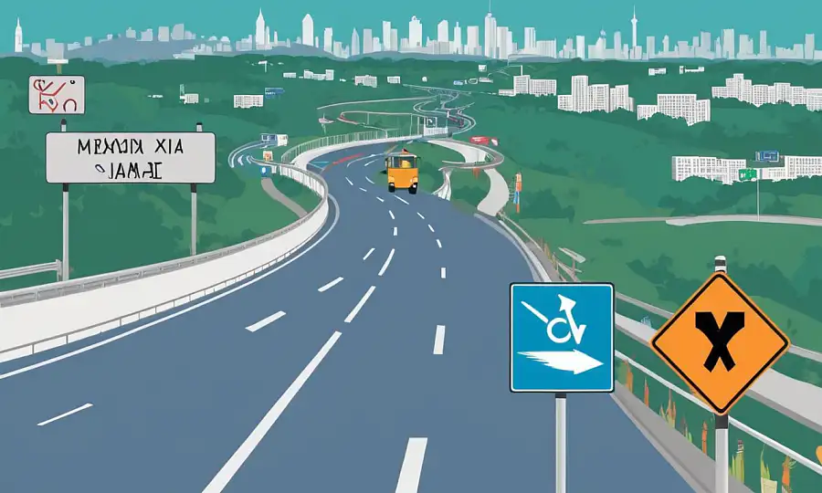 Vejskilte på en motorvejs baggrund