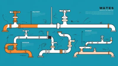 Illustrationer af vandrør med noter om korrosionsforebyggelse teknikker.