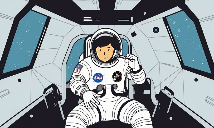 To astronauter i et rumskib, swapping udstyr for at sikre sikkerhed.