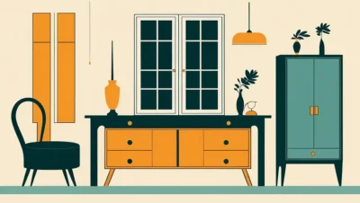 Vintage design møbler stykker og arkitektoniske elementer fra 1920'erne-1930s æra.