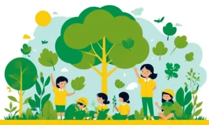 En grøn tema illustration af børn