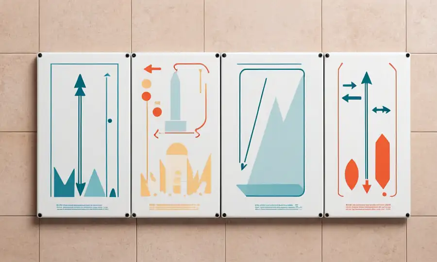 Illustration af varmepaneler på gulvet med pile og diagrammer